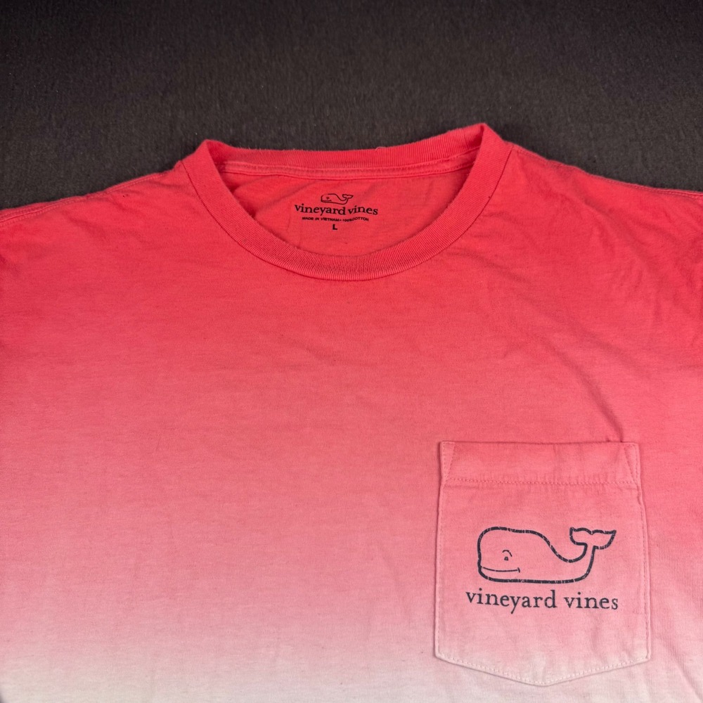 Vineyard‎ Vines Mens Large Long Sleeve Ombre T-Shirt Red White Blue Whale Pocket